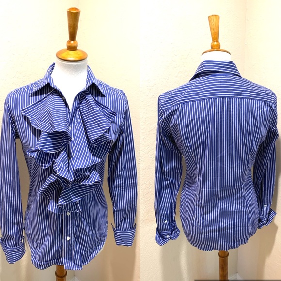 Ralph Lauren Tops - {Ralph Lauren} Blue Striped Ruffled  Shirt